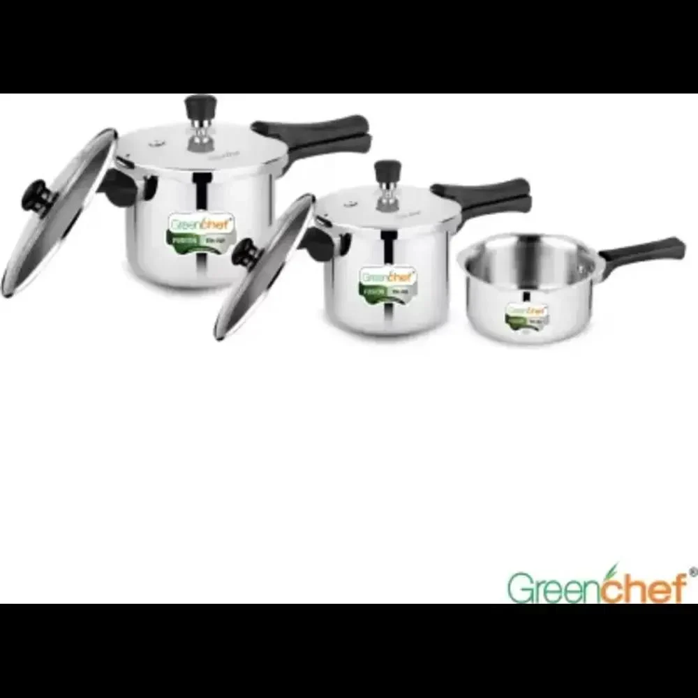 Greenchef | Fusion Tri Ply Combo | Fusion Tri Ply Cooker Combo 5L + 3L +2 L (with 2GL)