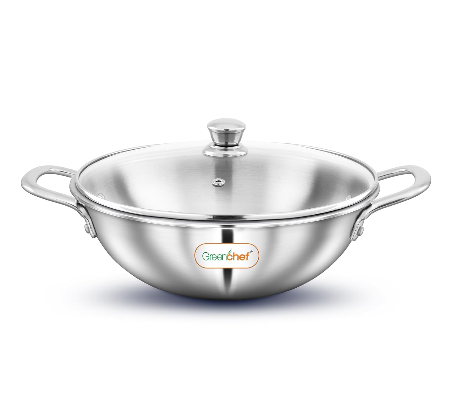 Greenchef | Triply Cookwares | Fusion Tri-Ply Belly Handi with GL & Handle 18 cm